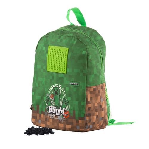 PIXIE CREW & MINECRAFT Dětský batoh zeleno-hnědý s malým panelem