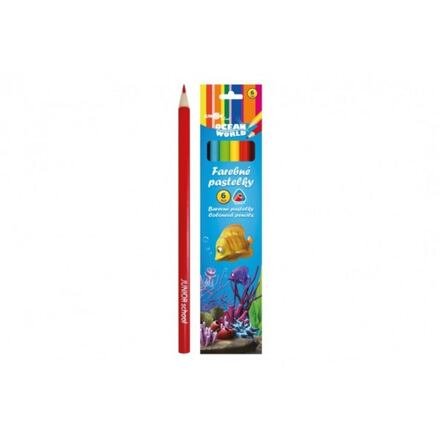 Pastelky barevné dřevo Ocean World trojhranné 6 ks v krabičce 4,5x20x1cm