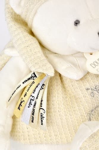 Doudou Dárková sada Plyšový lední medvídek s kroužkem 30 cm béžový