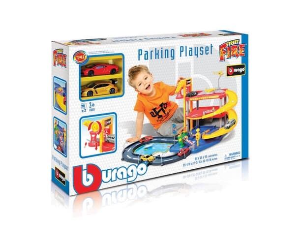 Levně Bburago - STREET FIRE, Parkovací herní sada – garáž se dvěma autíčky, 1:43