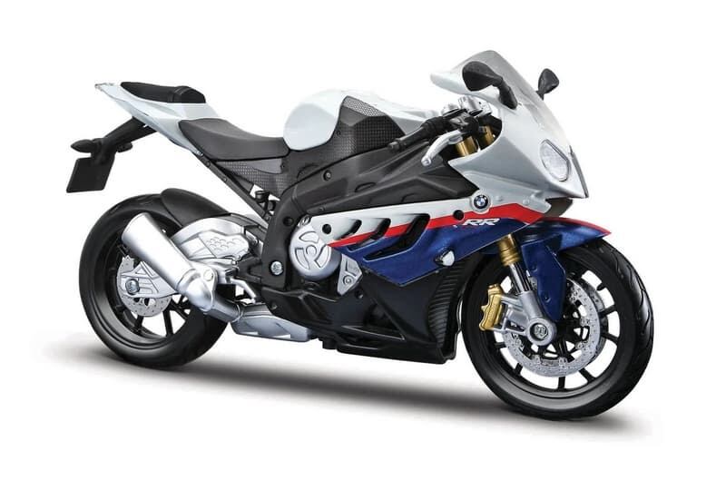 Maisto motorka na podstavci BMW S 1000 RR bílo modrá 1:12