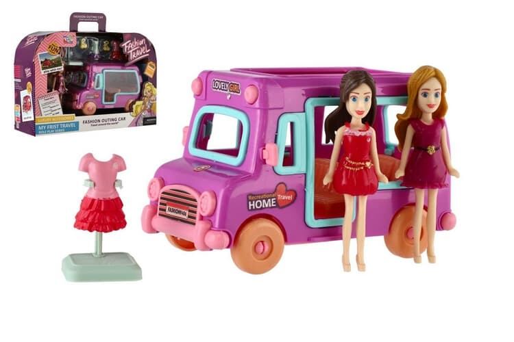 Levně Teddies Panenky 2ks + auto plast s doplňky