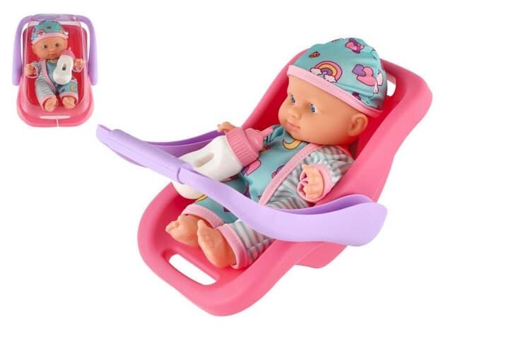 Levně Teddies miminko 20 cm plast v nosítku autosedačce s lahvičkou v blistru