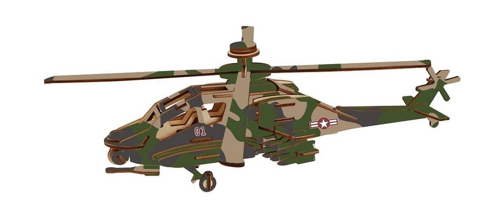 Levně Woodcraft Dřevěné 3D puzzle Bojový vrtulník Apache
