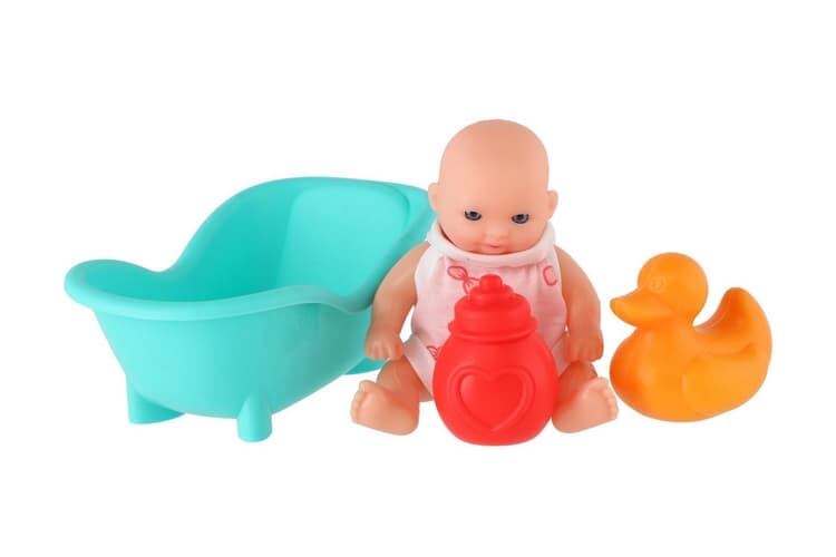 Panenka 10cm pevné tělo plast s vaničkou s doplňky v krabičce 16x15x10cm (obrázek 3)