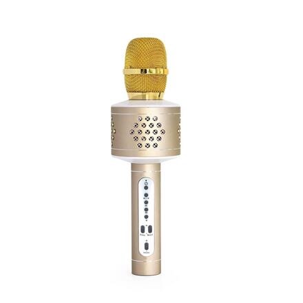 Mikrofon karaoke Bluetooth zlatý na baterie s USB