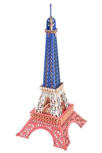 Levně Woodcraft Dřevěné 3D puzzle Eiffelova věž v barvách Francie