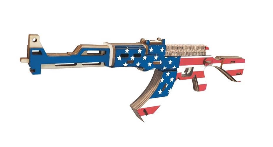 Levně Woodcraft Dřevěné 3D puzzle Samopal AK47 v barvách Americké vlajky