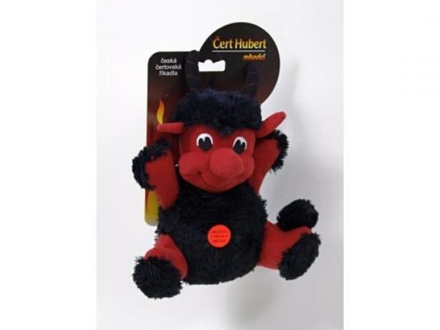 Moravská Ústředna Brno Čert Hubert mluvící plyš na kartě 20 cm
