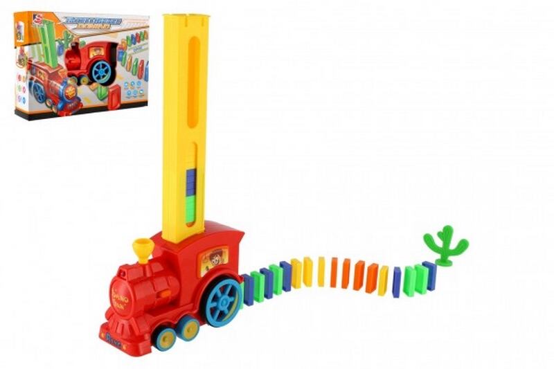 Teddies Lokomotiva/Vlak domino stavěcí plast 16cm na baterie se zvukem