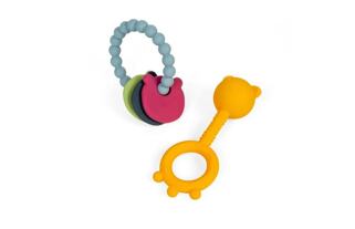 Bigjigs Toys Chrastítko a kousátko 2 v 1 a kousací kroužek Medvídek