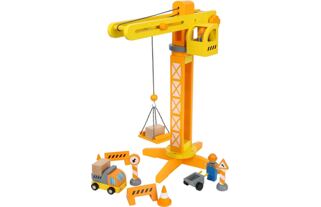 Small Foot Dřevěný jeřáb s příslušenstvím