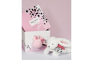Doudou Geschenkset - Plüschkaninchen mit rosa Pompon 25 cm