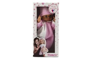 Puppe/Baby Hamiro 40cm, fester Körper ganz weiß + Mütze rosa