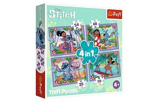 Puzzle 4v1 Bláznivý den Lilo&Stitch v krabici 28x28x6cm