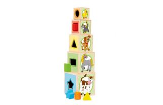 Woody Turm aus 5 Würfeln Tiere