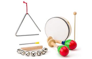 Muzikální set ( rolničky, tamburína/bubínek, triangl, 2 maracas)