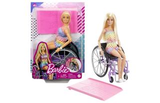 Barbie-Rollstuhlmodell im karierten Overall