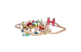 Bigjigs Rail Dřevěná vláčkodráha s venkovskou cestou 80 dílů