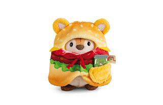 NICI plyš MyMochi Tygr Tiggy 8cm v kostýmu hamburger a okurkou,set dárkové balení 8,5x6,5x10cm