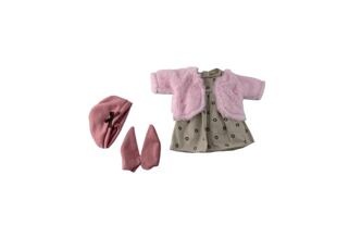 Plejo Oblečení pro panenku 40 - 43 cm šedobéžové šaty s kytičkami
