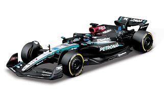 Bburago - RACE Formule F1 v dekorativním boxu, Mercedes-AMG Petronas W15 (2024), #63 G.Russell, 1:43