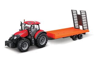 Bburago - FARMLAND, Case IH Optum CVX 300 s nízkopodlažním přívěsem, 10 cm