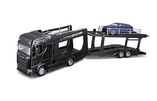 Bburago - STREET FIRE, Kamion s návěsem Multicar Carrier Scania 770S + Lamborghini Urus, 1:43