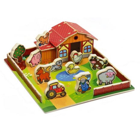Domeček dřevěná farma Moje první zvířátka 28ks+podložka