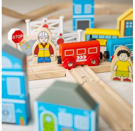 Bigjigs Rail Dřevěná vláčkodráha město a vesnice 101 dílů