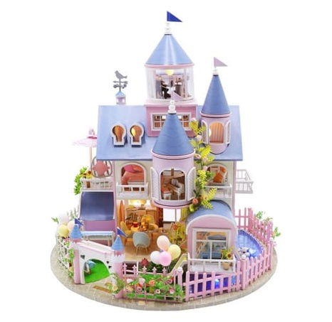 Zwei Kinder Miniaturhaus Märchenschloss
