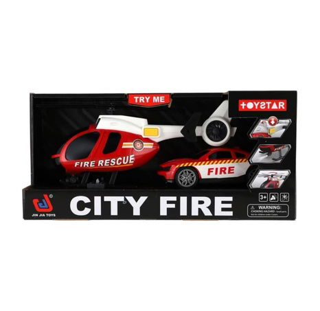 Hasičský vrtulník s autem