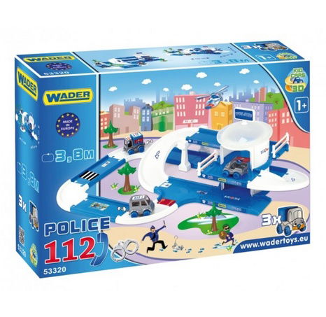 Garáž+dráha Kid Cars 3D Policie plast 3,8m v krabici 59x40x15cm 12m+ Wader