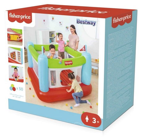 Nafukovací hrací centrum Bestway Fisher-Price s míčky (50ks), 1,75x1,73x1,35m