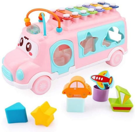 Bavytoy Vkládačka autobus s xylofonem - růžový