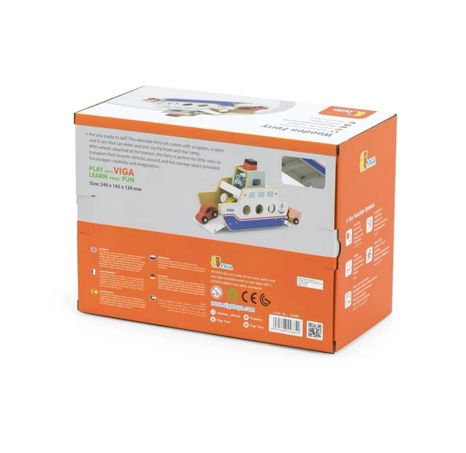 Dřevěná vkládačka loď s autíčky