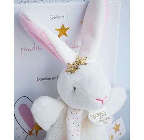 Doudou Dárková sada - Hračka s úchytem na dudlík králíček 15 cm