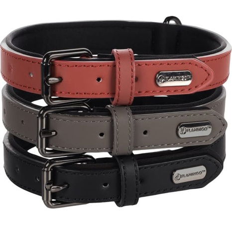 Flamingo Binti Kožený obojek s neoprenem Šedá XS/S