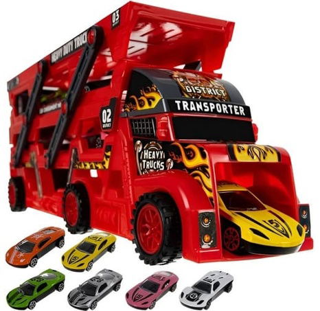 Kamion s 6 autíčky, červený