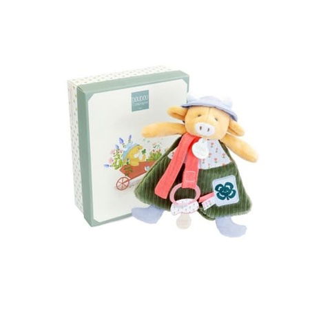 Doudou Dárková sada Plyšová kravička Aneth s úchytem na dudlík 19 cm