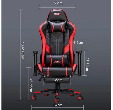 Herní masážní židle červená s podnožkou