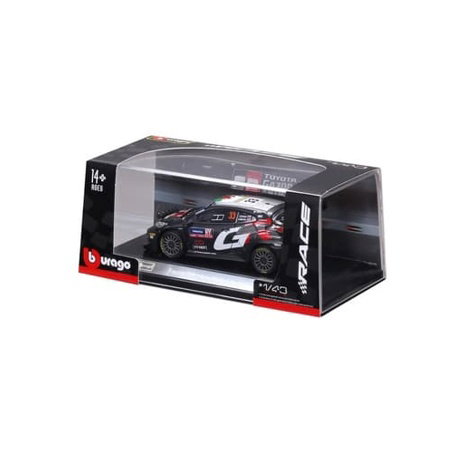 Bburago - RACE, Toyota GR Yaris Rally1 Hybrid v dekorativním boxu, Evans #33, černá, 1:43