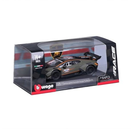 Bburago - RACE, Lamborghini Huracán Super Trofeo EVO2 v dekorativním boxu, matná zelená, 1:43