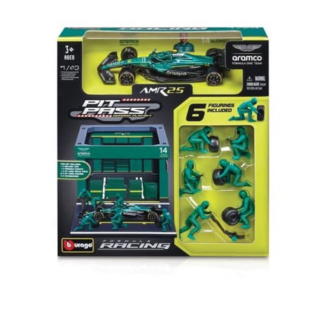 Bburago - Formula Racing F1 Pit Pass set - Aston Martin AMR25 (2025), #14 Fernando Alonso, 1:43