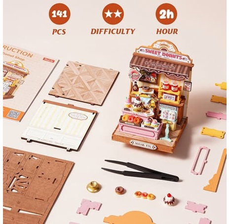 RoboTime 3D dřevěná skládačka Miniatura domečku Obchod s donuty