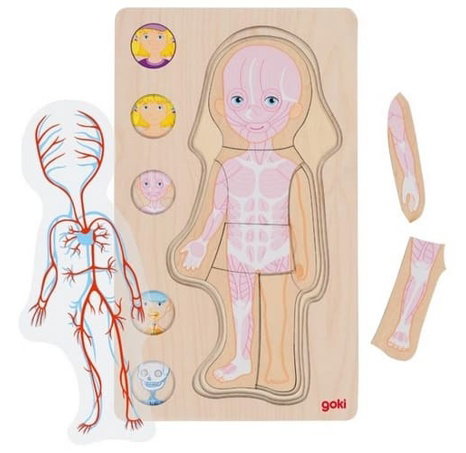 Goki Dřevěné puzzle Lidské tělo - holka
