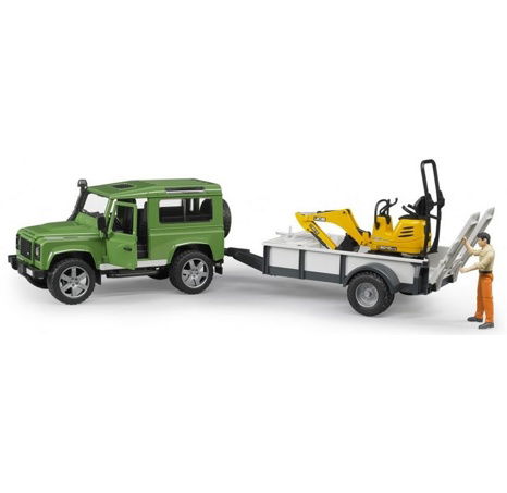 Bruder 2593 LAND ROVER+návěs+mikrobagr JCB+figurka