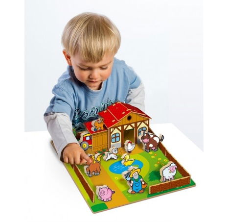 Domeček dřevěná farma Moje první zvířátka 28ks+podložka