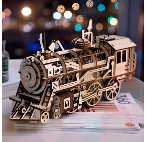 RoboTime 3D dřevěné mechanické puzzle Parní lokomotiva