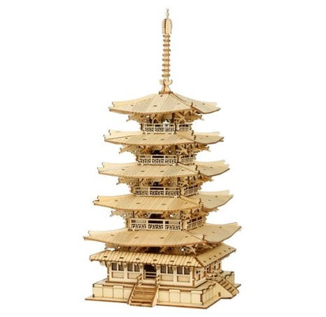 RoboTime 3D-Holzpuzzle Fünfstöckige Pagode